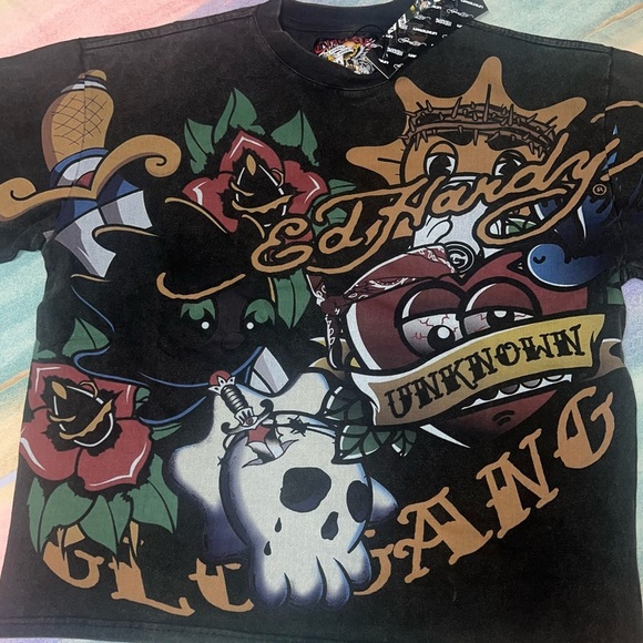 Ed Hardy × Glo Gang rare ED HARDY CHIEF KEEF GLO GANG UNKNOWN men’s t shirt M - Picture 7 of 9